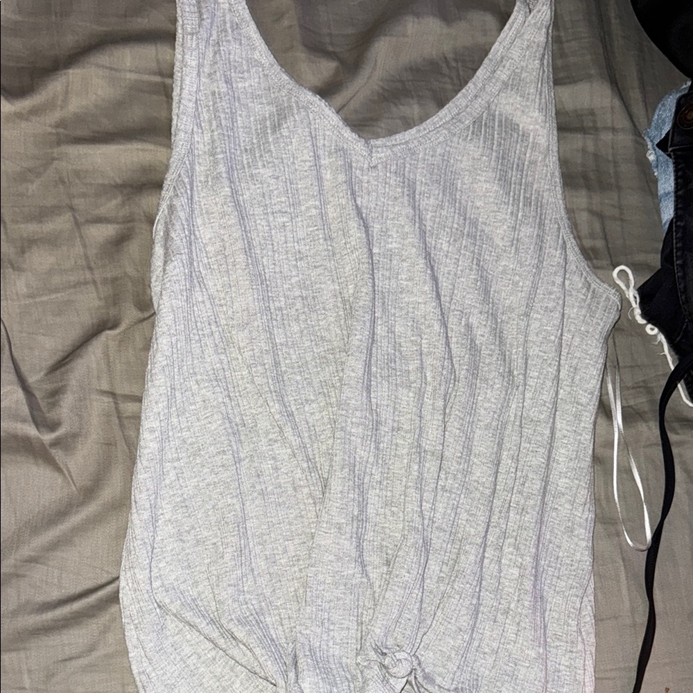 SO Gray Ribbed Ruched Tank Top